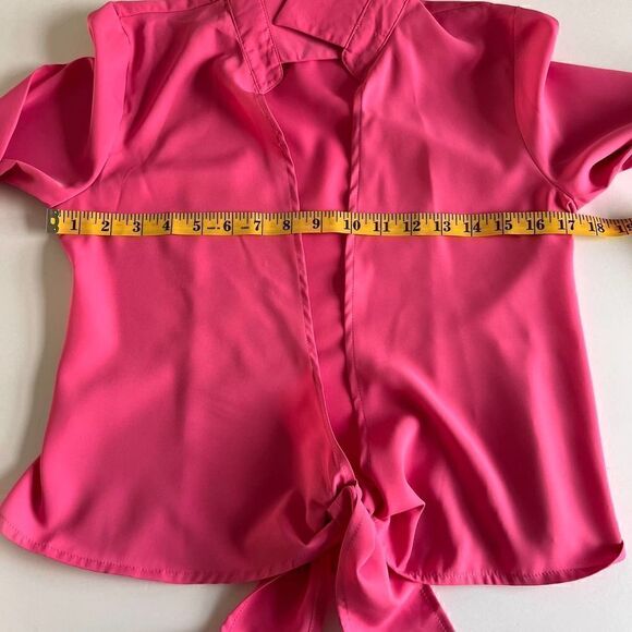 Princess Polly Gonzalo Shirt Pink Tie Front Long Sleeve US Size 4 EUC - Picture 7 of 9